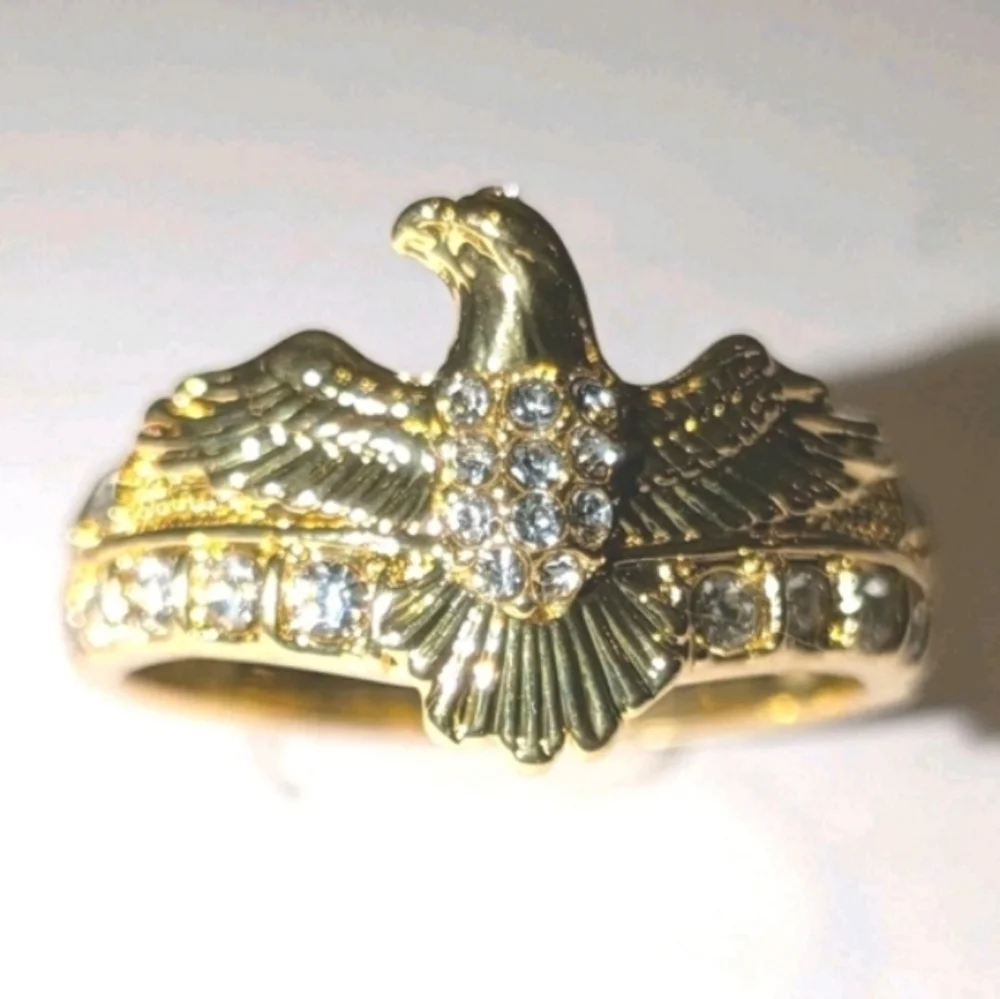 1ct Round Simulated Diamond Mens Flying Eagle Ring 14k Yellow Gold Plated 10